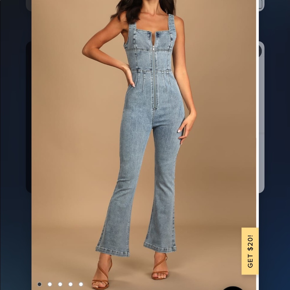 Lulus: Keep Groovin' Light Wash Denim Zip-Front Jumpsuit